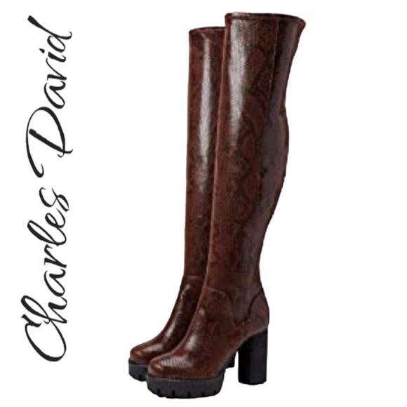 Charles David Warning Snake-Print Over The Knee Platform Boots Lug Sol… - Picture 14 of 16